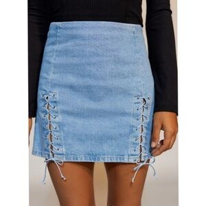 UO Rebecca Lace Up Denim Skirt TRENDING Size S